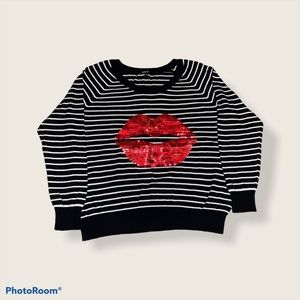 Striped red lips embellished sweater